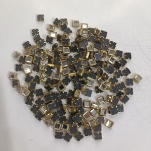 Premium 3x3mm Square White Kundan Stones – Micro Chors Framed Glass Crystals with Gold Metal Bases for DIY Jewelry Making, Bridal Zardozi Embroidery, Kurti Borders & Bangles