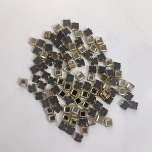 Premium 4x4mm Square White Kundan Stones – Standard Chors Framed Glass Crystals with Gold Metal Bases for DIY Jewelry Making, Bridal Zardozi Embroidery, Kurti Borders & Bangles