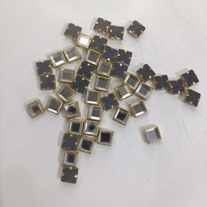 Premium 8x8mm Square White Kundan Stones – Large Statement Chors Framed Glass Crystals with Gold Metal Bases for DIY Jewelry Making, Bridal Zardozi Embroidery, Kurti Borders & Bangles