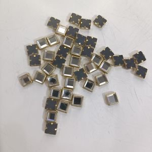 Square White Kundan Stones – Large Statement Chors Framed Glass Crystals with Gold Metal Bases