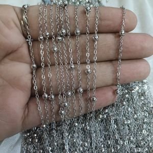 Stainless Steel Silver Satellite Beaded Ball Cable Chain Roll – Anti-Tarnish, Rust-Proof Dainty Link Chain with Station Beads