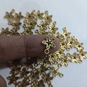 Antique Gold Mini 5-Petal Flower Charms – 3D Floral Blossom Pendants with Hanging Loop