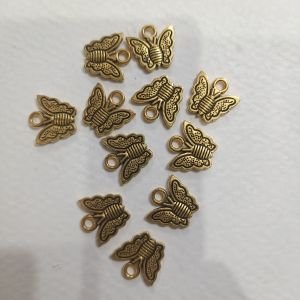 Antique Gold Mini Butterfly Charms – Textured Honeybee / Butterfly Pendants with Bottom Hanging Loop