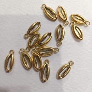 Antique Gold Mini Cowrie Shell Charms – 3D Metal Kauri Seashell Pendants with Hanging Loop