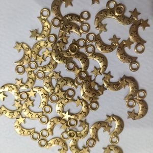 Antique Gold Mini Crescent Moon & Star Charms – Celestial Chand Tara Pendants with Top Hanging Loop