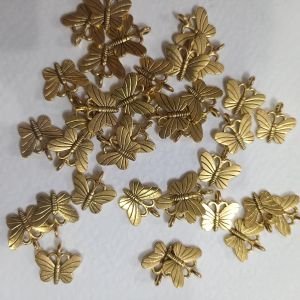 Antique Gold Mini Fluted Butterfly Charms – 3D Ribbed Wing Butterfly Pendants with Antenna Loop