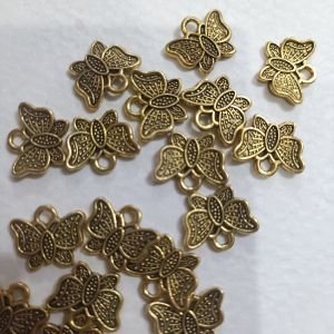 Antique Gold Mini Open-Wing Butterfly Charms – Textured Filigree Butterfly Pendants with Top Hanging Loop