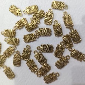 Antique Gold Mini Owl / Ulloo Charms – 3D Textured Night Bird Pendants with Top Hanging Loop