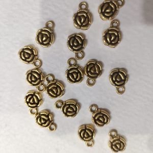 Antique Gold Mini Rose Flower Charms – 3D Floral Rosebud Pendants with Single Top Hanging Loop