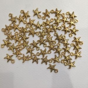 Antique Gold Mini Starfish Charms – Textured Star Pendants with Single Top Hanging Loop