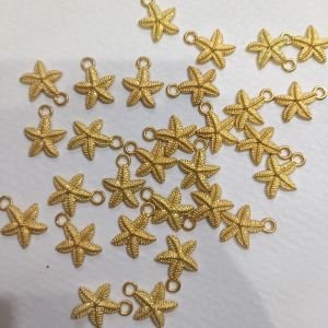 Antique Gold Mini Textured Starfish Charms – 3D Ribbed Sea Star Pendants with Top Arm Hanging Loop