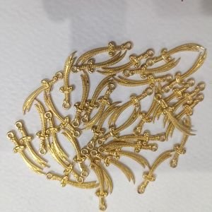 Antique Gold Zulfiqar Sword Charms – Scimitar Dagger Pendants with Hilt Hanging Loop