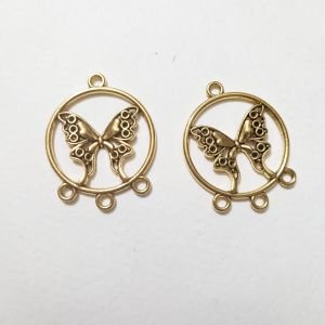 Antique Gold Butterfly Hoop Earring Bases – Hollow Circle Frame Connectors with 3 Bottom Loops