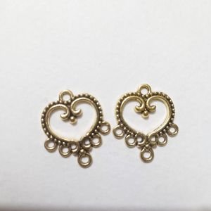 Antique Gold Heart Filigree Earring Bases – Openwork Chandelier Connectors with 7 Bottom Loops