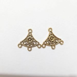 Antique Gold Mini Fan Filigree Earring Bases – Floral Bell Chandelier Connectors with 3 Bottom Loops