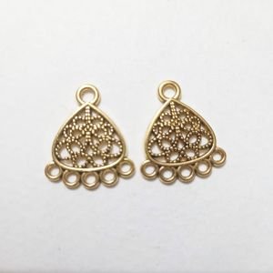 Antique Gold Mini Triangular Filigree Earring Bases – Geometric Jali Chandelier Connectors with 5 Bottom Loops