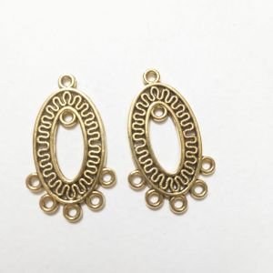 Antique Gold Oval Chandelier Earring Bases – Hollow Sunburst Filigree Connectors with 5 Bottom Loops & Inner Suspension Loop