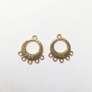 Antique Gold Round Chandelier Earring Bases – Hollow Circle Filigree Connectors with 5 Bottom Loops