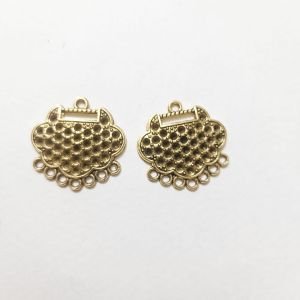 Antique Gold Scalloped Shield Earring Tops – Textured Honeycomb Filigree Connectors with 7 Bottom Loops