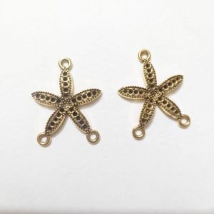 Antique Gold Starfish Earring Bases – Ocean Sea Star Filigree Connectors with Hanging Loops
