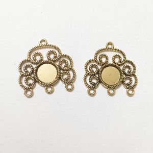 Antique Gold Filigree Earring Tops Base – Crown Scroll Bezel Connectors with 3 Bottom Loops