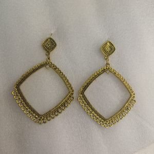 Gold Antique Large Geometric Rhombus Diamond Earring Bases with Stud Tops & Multi-Hanging Loops – Vintage Open Bezel Frames