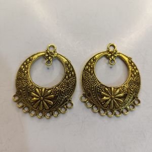 Antique Gold Floral Chand Bali Earring Base – Traditional Crescent Metal Frames with Loops