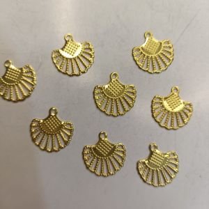 Gold Metal Fan Shaped Charms – Scalloped Filigree Leaf Pendants