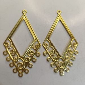 Gold Plated Diamond Shape Filigree Earring Bases with 11 Loops – Metal Jali Frames