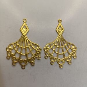 Metal Fancy Earring Findings – Golden Fan Style Filigree Jhumka Base