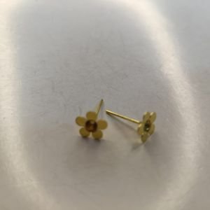 Gold Plated Flower Stud Earrings – Minimalist 4-Petal Matte Floral Tops – Trendy Korean Style Mini Ear Studs